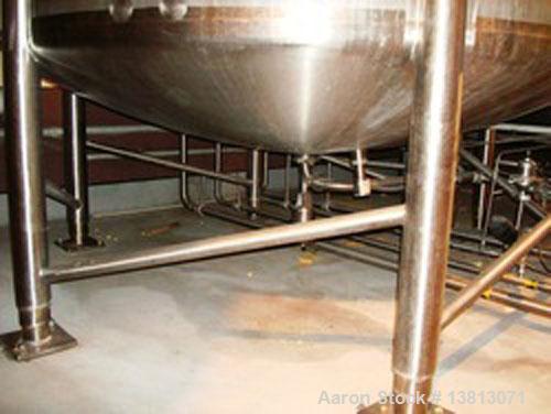 Used Cherry Burrell 3,700 Gallon Top Agitated Mixing Tank. Single wall top agitated mixing tank with dual CIP spray ball and dual agitators on shaft. Dish top and dish bottom with 4" bottom center di...