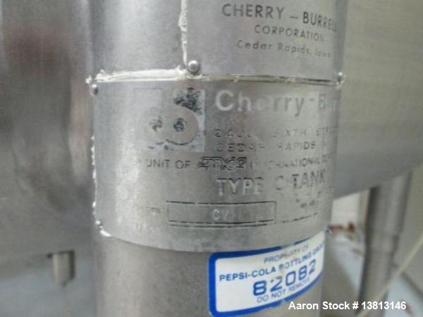 Used Cherry Burrell Stainless Steel Tank with 1.5 hp side agitator, 9'4" straight wall, 84" diameter, 12' overall length, domed top/bottom, (6) stainless steel legs, 2.5" center bottom discharge, CIP...