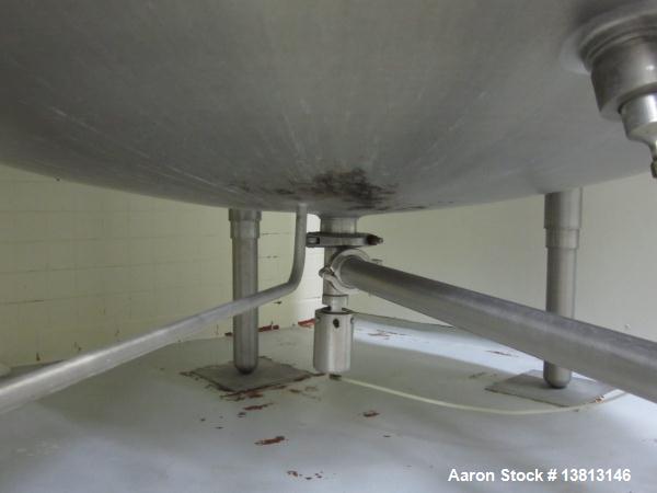 Used Cherry Burrell Stainless Steel Tank with 1.5 hp side agitator, 9'4" straight wall, 84" diameter, 12' overall length, domed top/bottom, (6) stainless steel legs, 2.5" center bottom discharge, CIP...