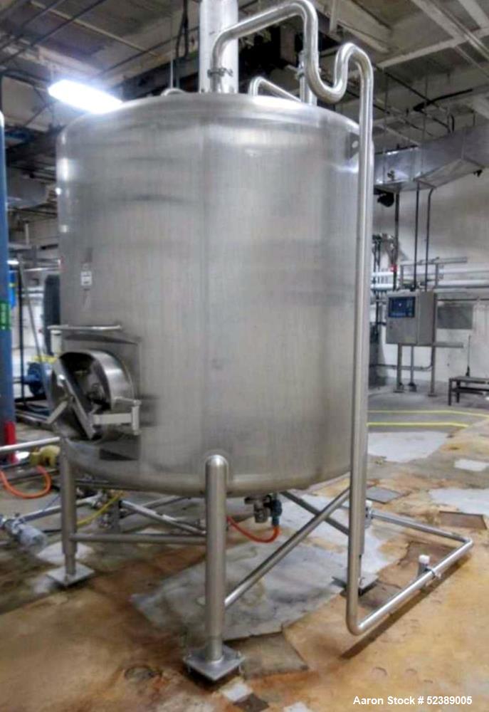 Used Cherry Burrell 1,000 Gallon Stainless Steel Tank, Vertical. Approximate 60" diameter x 76" straight side. Dished top and bottom. Openings top: (1) 2-1/2" sanitary thread reduced to 1-1/2" tri-cl...