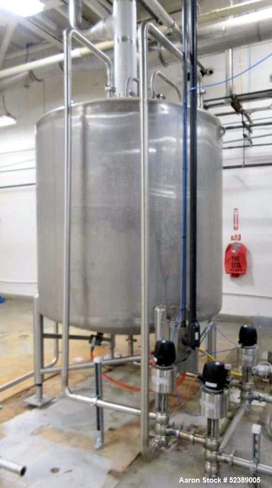 Used Cherry Burrell 1,000 Gallon Stainless Steel Tank, Vertical. Approximate 60" diameter x 76" straight side. Dished top and bottom. Openings top: (1) 2-1/2" sanitary thread reduced to 1-1/2" tri-cl...