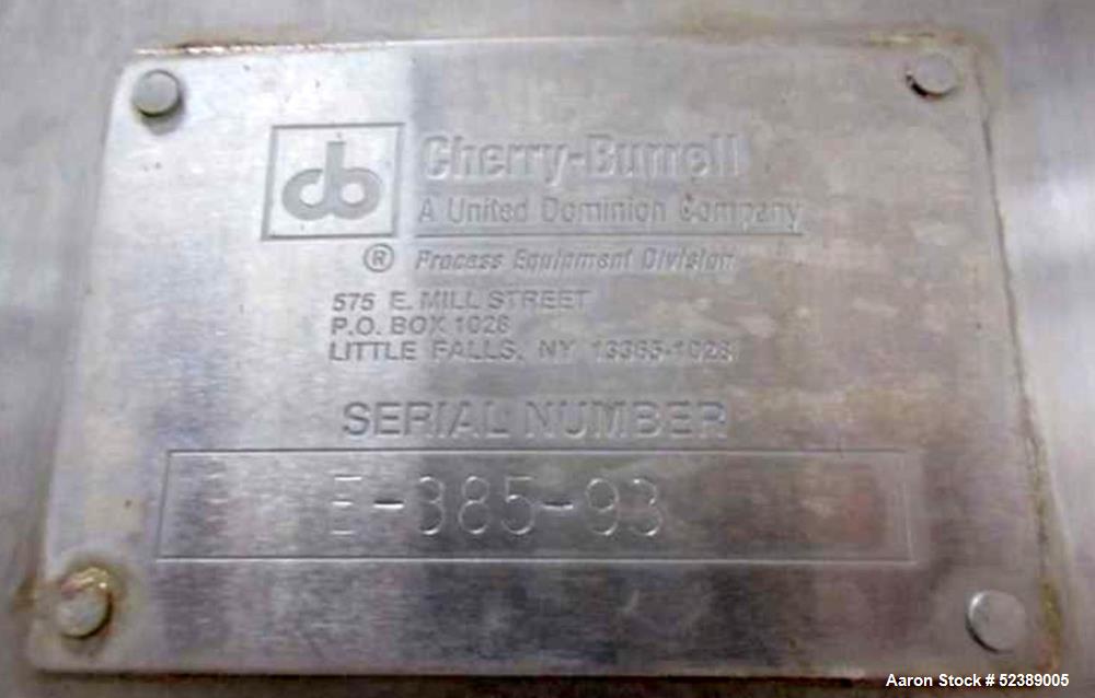 Used Cherry Burrell 1,000 Gallon Stainless Steel Tank, Vertical. Approximate 60" diameter x 76" straight side. Dished top and bottom. Openings top: (1) 2-1/2" sanitary thread reduced to 1-1/2" tri-cl...
