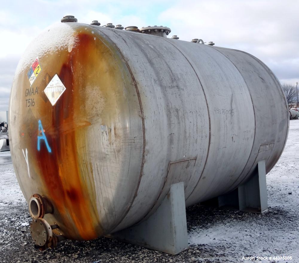 Used Chicago Boiler Company Pressure Tank, 8000 Gallon, 304L Stainless Steel, Horizontal. 114" diameter x 144" straight side, dished heads. Internal rated 15 psi at -20 to 350 degrees F. Openings top...