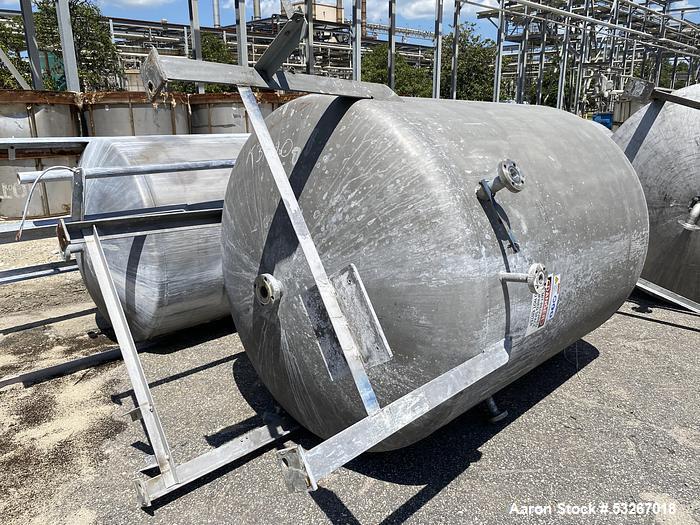 Used- Circleville Metal Works Inc. approximately 1050 gallon 304 stainless steel vertical tank. 66" diameter X 72" high stra...