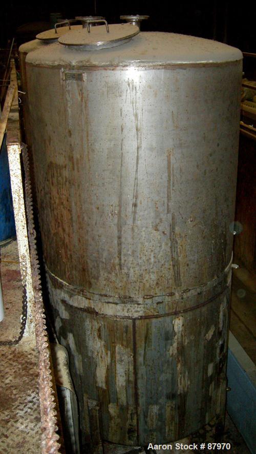USED: Cream City Fabricators tank, 1835 gallon, stainless steel. Approximate 52" diameter x 114" straight side x 42" coned bottom. Domed top, cone bottom. Built 1960. Mounted on 4 carbon steel legs. ...