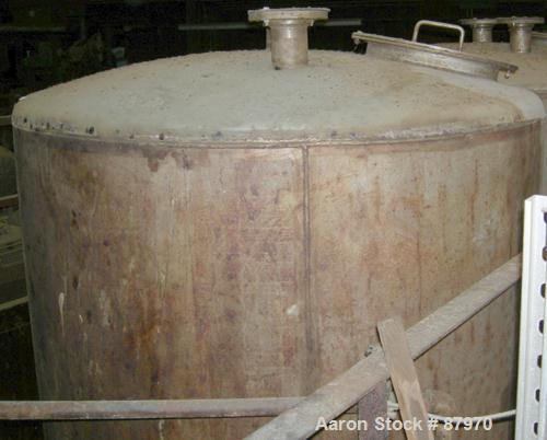 USED: Cream City Fabricators tank, 1835 gallon, stainless steel. Approximate 52" diameter x 114" straight side x 42" coned bottom. Domed top, cone bottom. Built 1960. Mounted on 4 carbon steel legs. ...