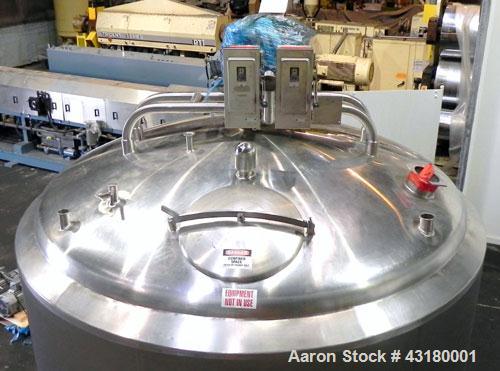 Used Crepaco Processor Kettle, 2500 Gallon, 304 Stainless Steel, Vertical. 96’’ Diameter x 76’’ straight side, dished top, coned bottom. 36’’ Section (75 square feet) on side wall, and 29 square feet...