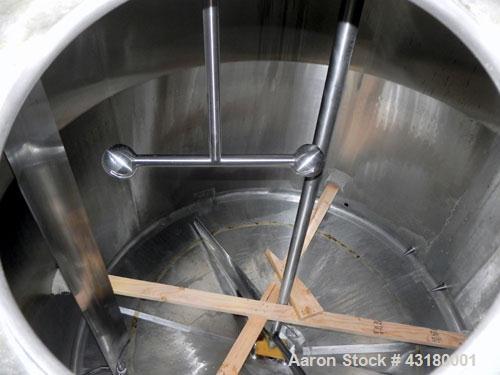 Used Crepaco Processor Kettle, 2500 Gallon, 304 Stainless Steel, Vertical. 96’’ Diameter x 76’’ straight side, dished top, coned bottom. 36’’ Section (75 square feet) on side wall, and 29 square feet...