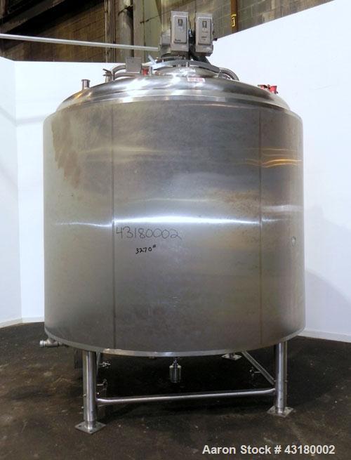Used Crepaco Processor Kettle, 2500 Gallon, 304 Stainless Steel, Vertical. 96’’ Diameter x 76’’ straight side, dished top, coned bottom. 36’’ Section (75 square feet) on side wall, and 29 square feet...