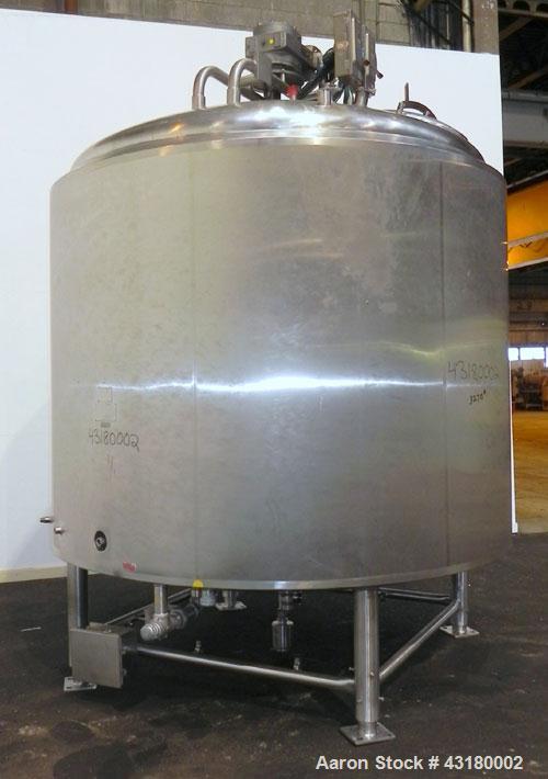Used Crepaco Processor Kettle, 2500 Gallon, 304 Stainless Steel, Vertical. 96’’ Diameter x 76’’ straight side, dished top, coned bottom. 36’’ Section (75 square feet) on side wall, and 29 square feet...