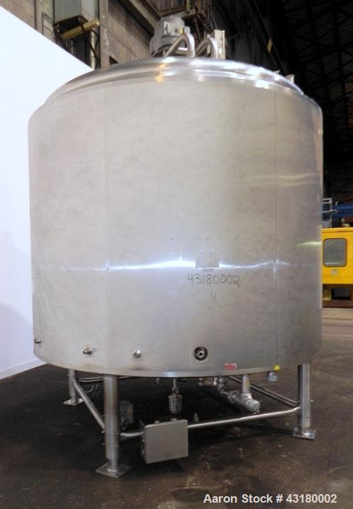 Used Crepaco Processor Kettle, 2500 Gallon, 304 Stainless Steel, Vertical. 96’’ Diameter x 76’’ straight side, dished top, coned bottom. 36’’ Section (75 square feet) on side wall, and 29 square feet...