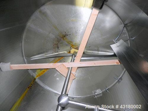 Used Crepaco Processor Kettle, 2500 Gallon, 304 Stainless Steel, Vertical. 96’’ Diameter x 76’’ straight side, dished top, coned bottom. 36’’ Section (75 square feet) on side wall, and 29 square feet...