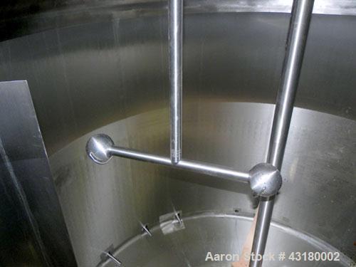 Used Crepaco Processor Kettle, 2500 Gallon, 304 Stainless Steel, Vertical. 96’’ Diameter x 76’’ straight side, dished top, coned bottom. 36’’ Section (75 square feet) on side wall, and 29 square feet...