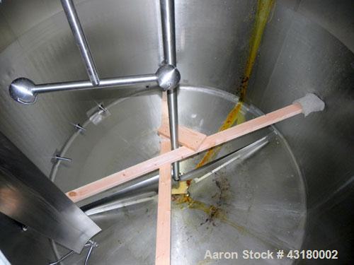 Used Crepaco Processor Kettle, 2500 Gallon, 304 Stainless Steel, Vertical. 96’’ Diameter x 76’’ straight side, dished top, coned bottom. 36’’ Section (75 square feet) on side wall, and 29 square feet...