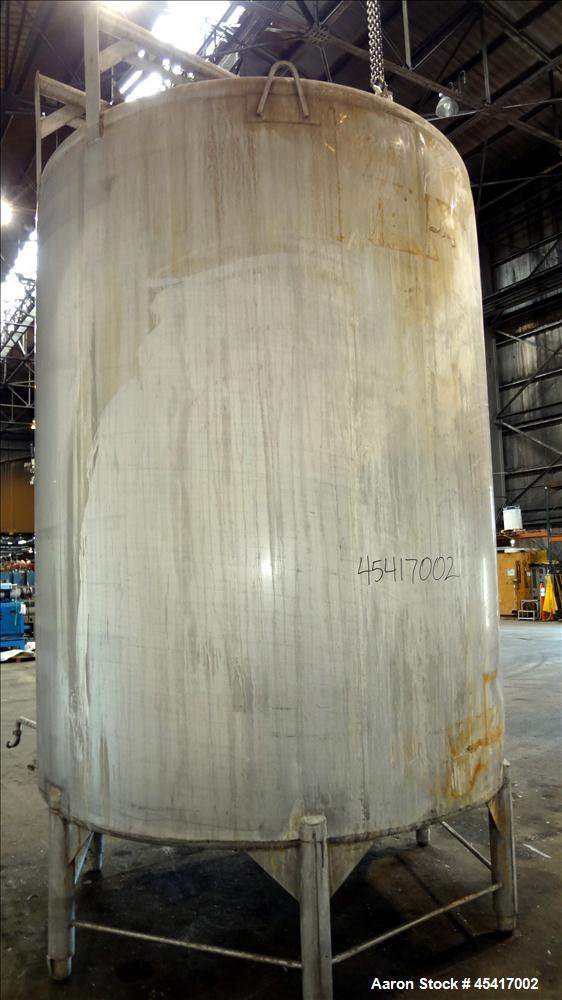 Used Crepaco Tank, 3500 Gallons, 304 Stainless Steel, Vertical. Approximate 96" Diameter x 118" Straight Side. Dish top (dented), coned bottom. Fixed stainless steel agitator bridge, (1) baffle, (1) ...