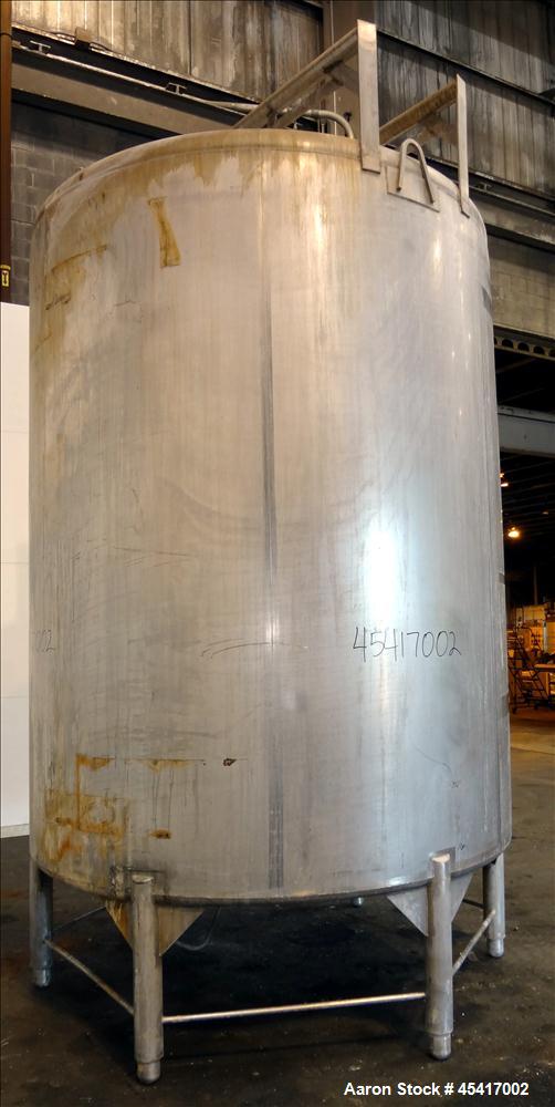 Used Crepaco Tank, 3500 Gallons, 304 Stainless Steel, Vertical. Approximate 96" Diameter x 118" Straight Side. Dish top (dented), coned bottom. Fixed stainless steel agitator bridge, (1) baffle, (1) ...