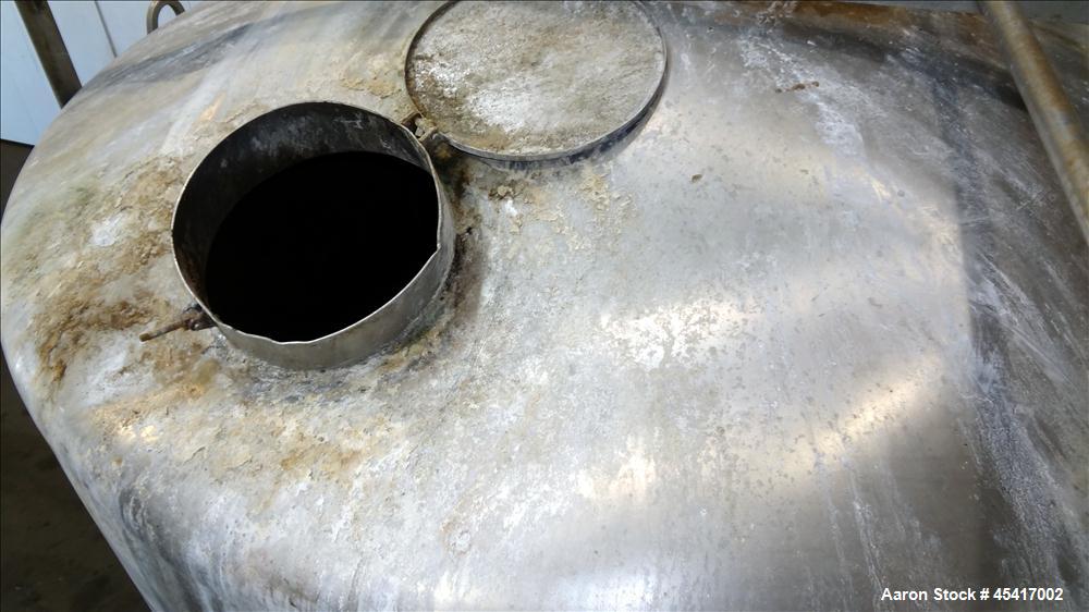 Used Crepaco Tank, 3500 Gallons, 304 Stainless Steel, Vertical. Approximate 96" Diameter x 118" Straight Side. Dish top (dented), coned bottom. Fixed stainless steel agitator bridge, (1) baffle, (1) ...