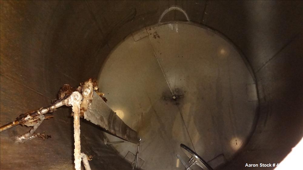 Used Crepaco Tank, 3500 Gallons, 304 Stainless Steel, Vertical. Approximate 96" Diameter x 118" Straight Side. Dish top (dented), coned bottom. Fixed stainless steel agitator bridge, (1) baffle, (1) ...