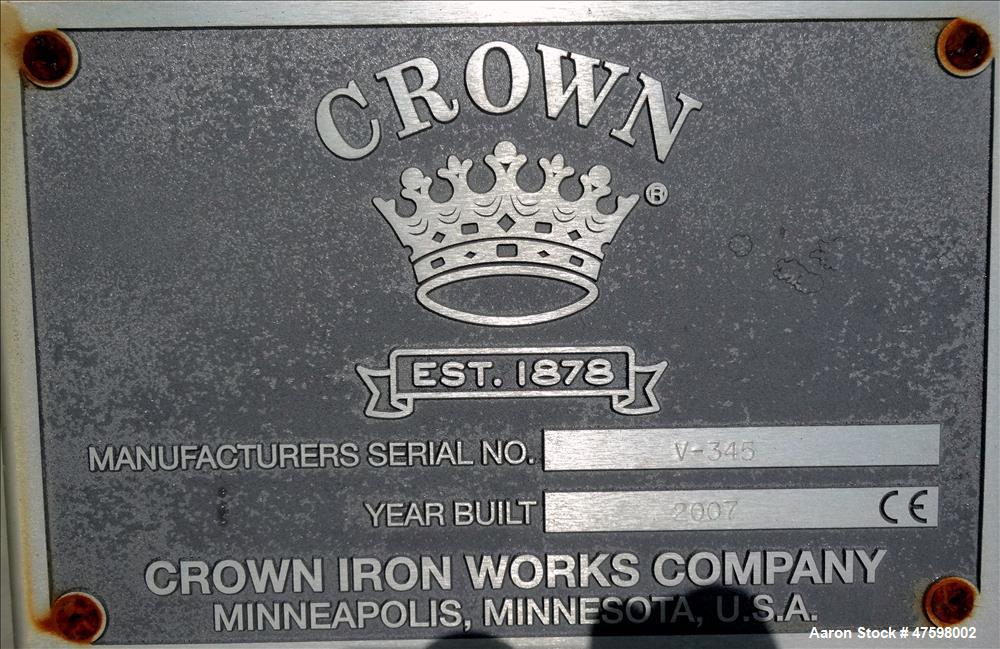 Unused- Crown Iron Works Pressure Tank, 1100 Gallon, 316L Stainless Steel, Verti
