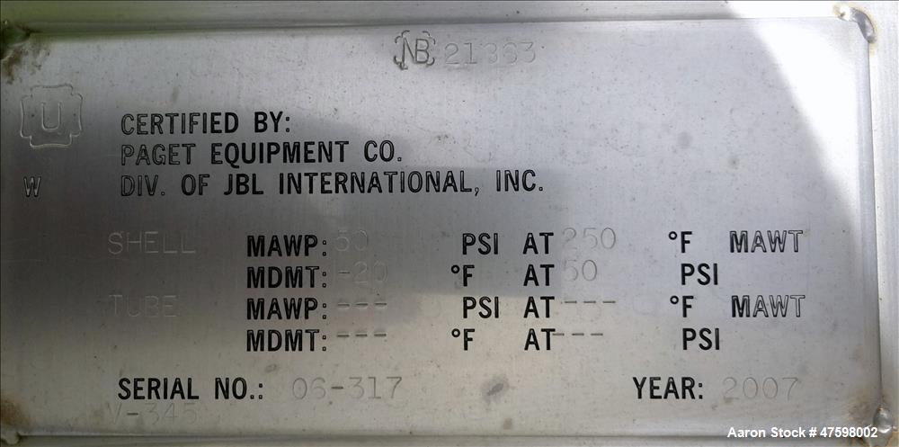 Unused- Crown Iron Works Pressure Tank, 1100 Gallon, 316L Stainless Steel, Verti