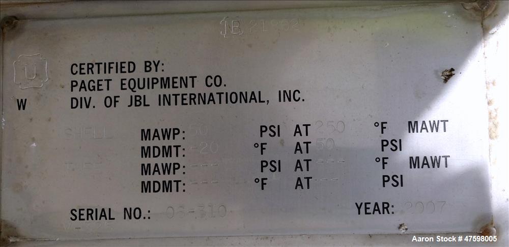 Unused- Crown Iron Works Pressure Tank, 2100 Gallon, 304L Stainless Steel, Verti