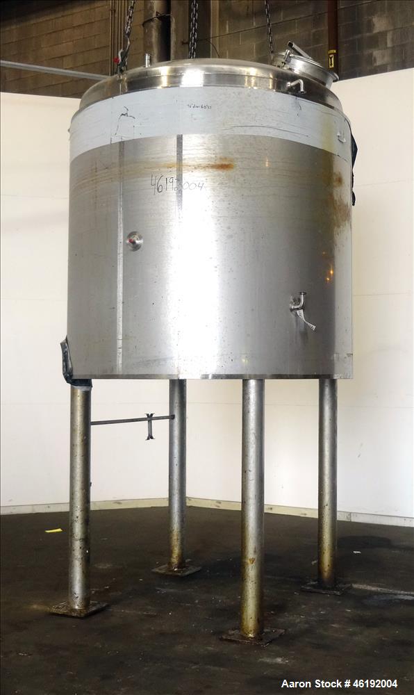 Used Custom Metalcraft Tank, Model 1188300, 1,321 Gallon, 304 Stainless Steel, Vertical. Approximately 76" diameter x 60" straight side. Dished top and bottom. Insulated with stainless steel sheathin...