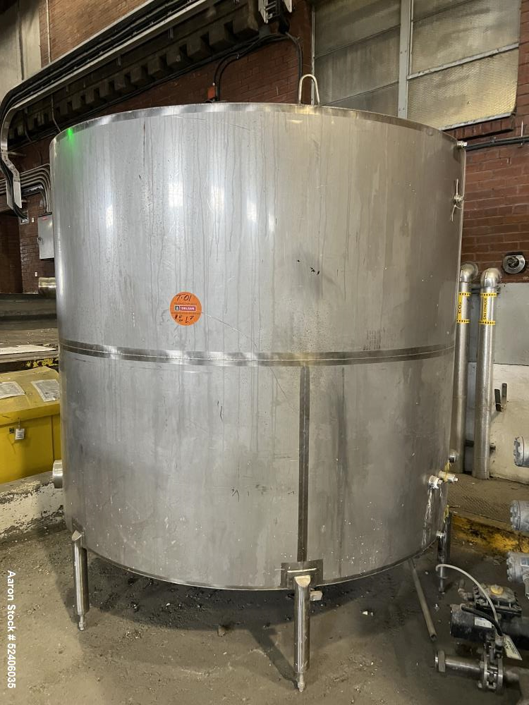 Used-Industries D'Acler Tank, Approximate 6625 Liter (1750 Gallon), 304 Stainless Steel, Vertical. Approximate 78" diameter ...