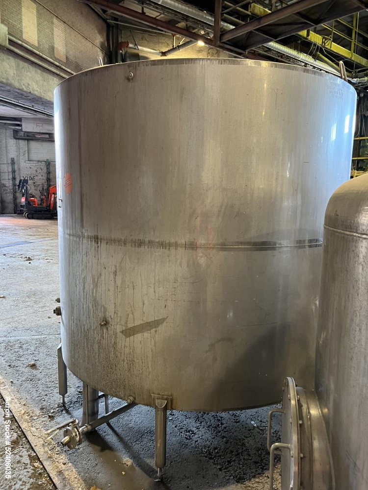 Used-Industries D'Acler Tank, Approximate 6625 Liter (1750 Gallon), 304 Stainless Steel, Vertical. Approximate 78" diameter ...