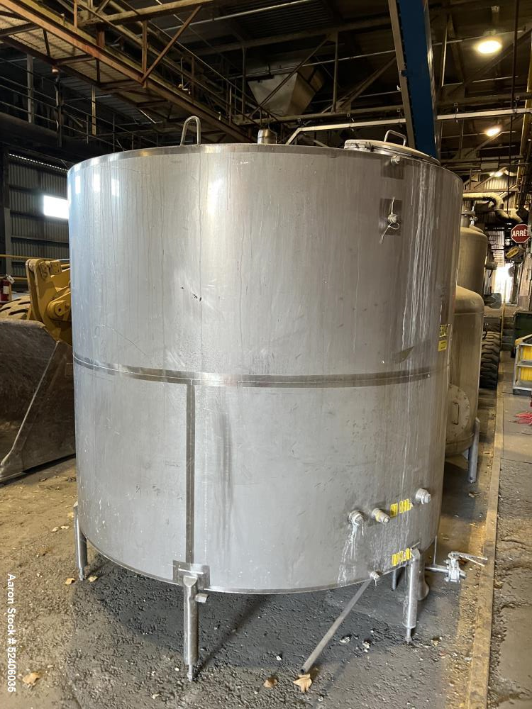 Used-Industries D'Acler Tank, Approximate 6625 Liter (1750 Gallon), 304 Stainless Steel, Vertical. Approximate 78" diameter ...