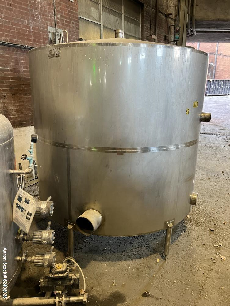 Used-Industries D'Acler Tank, Approximate 6625 Liter (1750 Gallon), 304 Stainless Steel, Vertical. Approximate 78" diameter ...