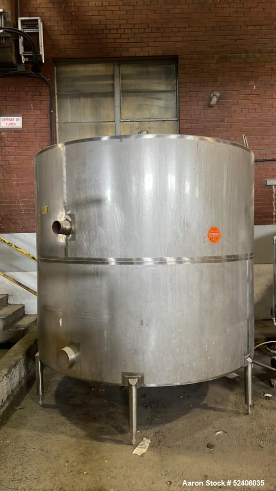 Used-Industries D'Acler Tank, Approximate 6625 Liter (1750 Gallon), 304 Stainless Steel, Vertical. Approximate 78" diameter ...