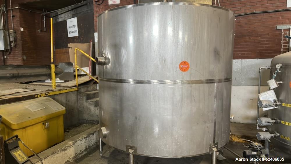 Used-Industries D'Acler Tank, Approximate 6625 Liter (1750 Gallon), 304 Stainless Steel, Vertical. Approximate 78" diameter ...