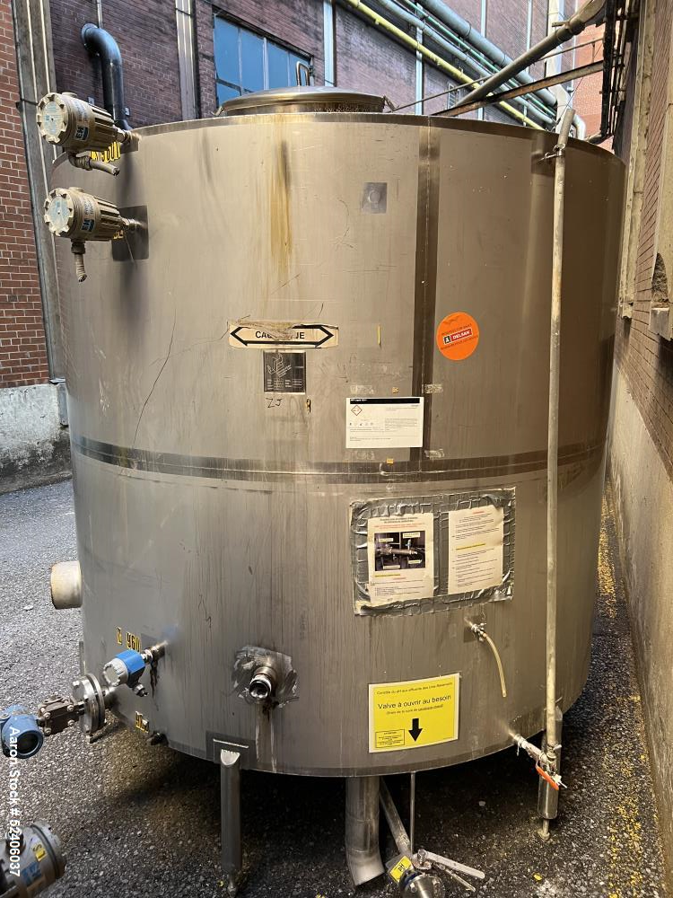 Used-Industries D'Acler Tank, Approximate 6625 Liter (1750 Gallon), 304 Stainless Steel, Vertical. Approximate 78" diameter ...