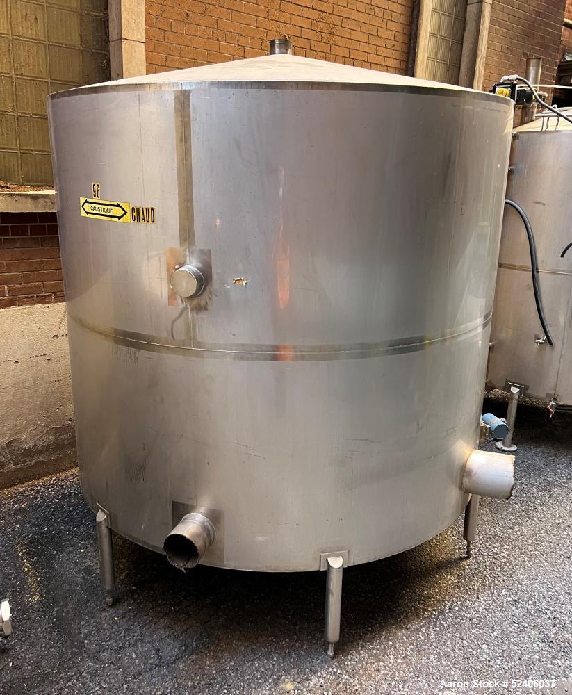 Used-Industries D'Acler Tank, Approximate 6625 Liter (1750 Gallon), 304 Stainless Steel, Vertical. Approximate 78" diameter ...