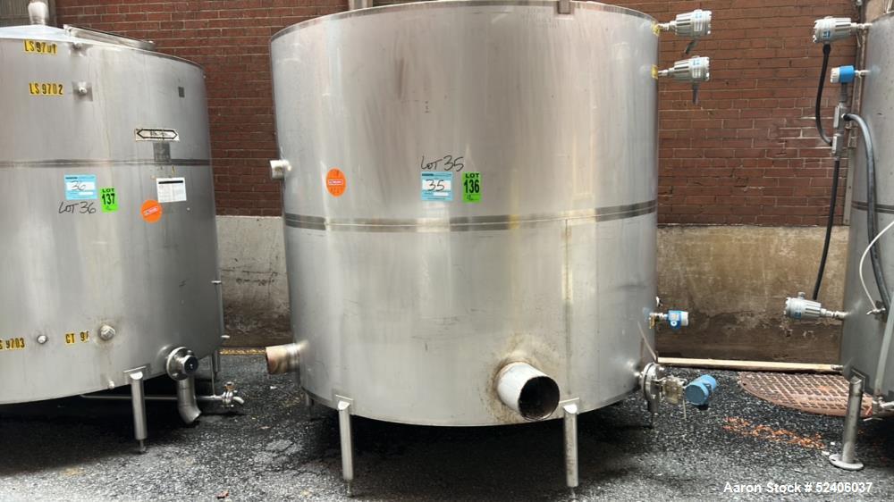 Used-Industries D'Acler Tank, Approximate 6625 Liter (1750 Gallon), 304 Stainless Steel, Vertical. Approximate 78" diameter ...