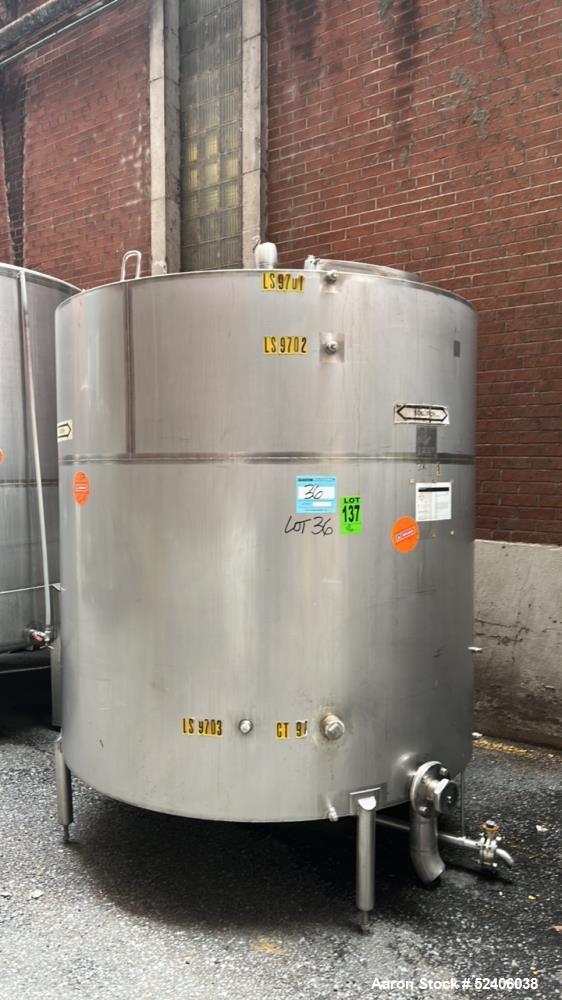 Used-Industries D'Acler Tank, Approximate 4730 Liter (1249 Gallon), 316 Stainless Steel, Vertical. Approximate 72" diameter ...