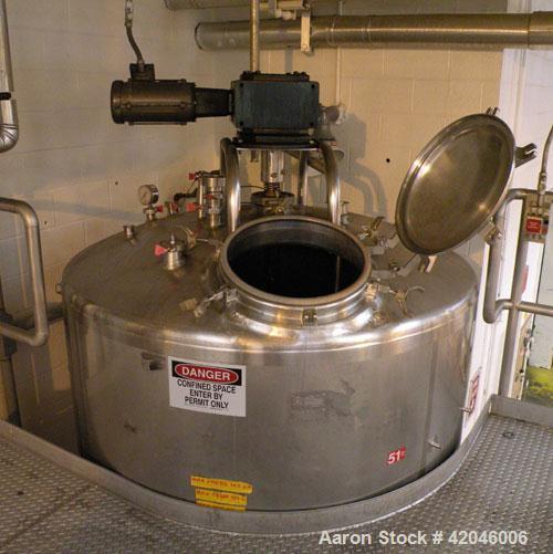 Used-DCI Kettle, 1000 Gallon, Stainless Steel, Vertical. Approximate 66" diameter x 66" straight side, dished top, sloped bo...