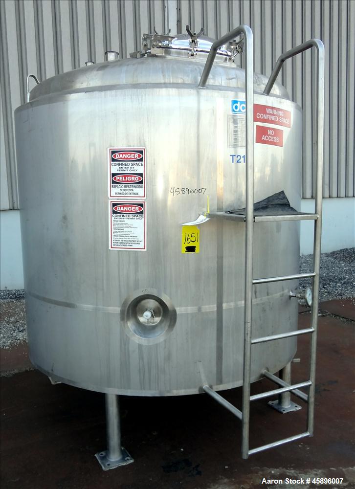 Used DCI Pressure Tank, 1000 Gallon, 316L Stainless Steel, Vertical. 76" Diameter x 52" straight side, dished top and bottom. 180 Grit finished internal rated 30/-15 psi at -20 to 300 degrees F. Insu...
