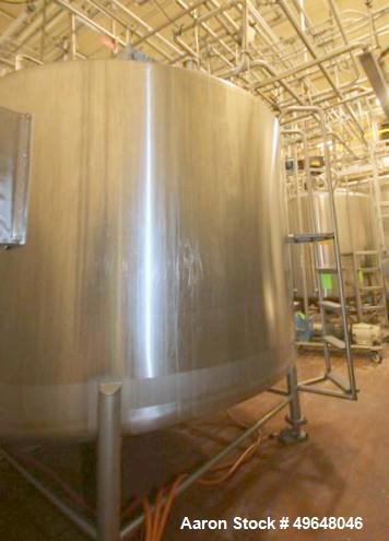Used DCI 2,000 Gallon Stainless Steel Single Wall Mix Tank, Vertical. Dome Top/Cone Bottom. Top mounted agitation with bottom sweep blade and motor. Top entering baffle. Dual CIP Spray Ball. Mounted ...