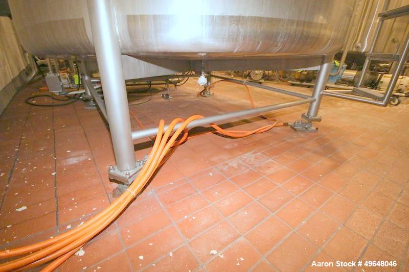 Used DCI 2,000 Gallon Stainless Steel Single Wall Mix Tank, Vertical. Dome Top/Cone Bottom. Top mounted agitation with bottom sweep blade and motor. Top entering baffle. Dual CIP Spray Ball. Mounted ...