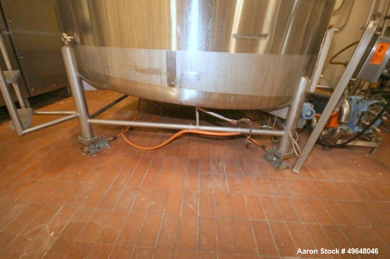 Used DCI 2,000 Gallon Stainless Steel Single Wall Mix Tank, Vertical. Dome Top/Cone Bottom. Top mounted agitation with bottom sweep blade and motor. Top entering baffle. Dual CIP Spray Ball. Mounted ...