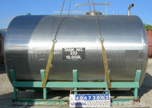 Used Delaval tank, 4,803 gallon (4000 Imperial), 304 stainless steel, horizontal.  Approximately 95" diameter x 144" straight side, dished heads.  2 Internal CIP spray balls.  Top Openings:  18" manw...