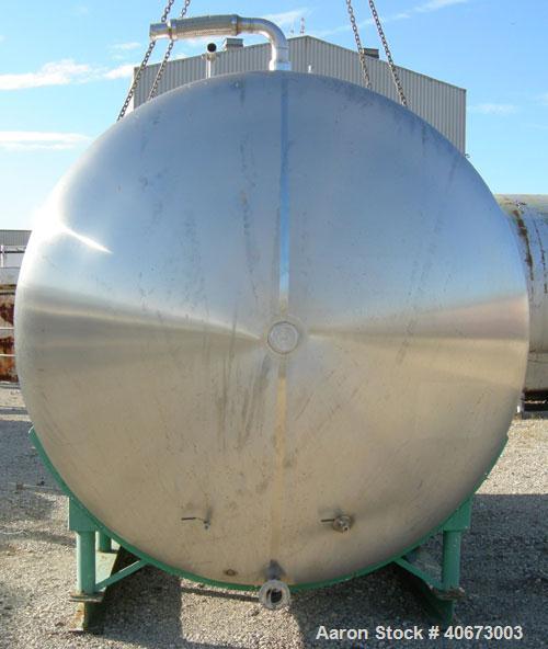 Used Delaval tank, 4,803 gallon (4000 Imperial), 304 stainless steel, horizontal.  Approximately 95" diameter x 144" straight side, dished heads.  2 Internal CIP spray balls.  Top Openings:  18" manw...