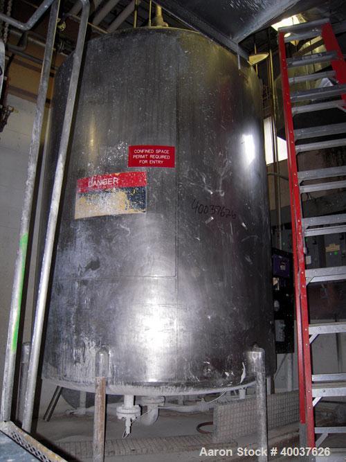 Used- Ertel Tank, 2000 gallon, stainless steel, vertical. Approximately 80" diameter x 96" straight side. Slight dished top ...