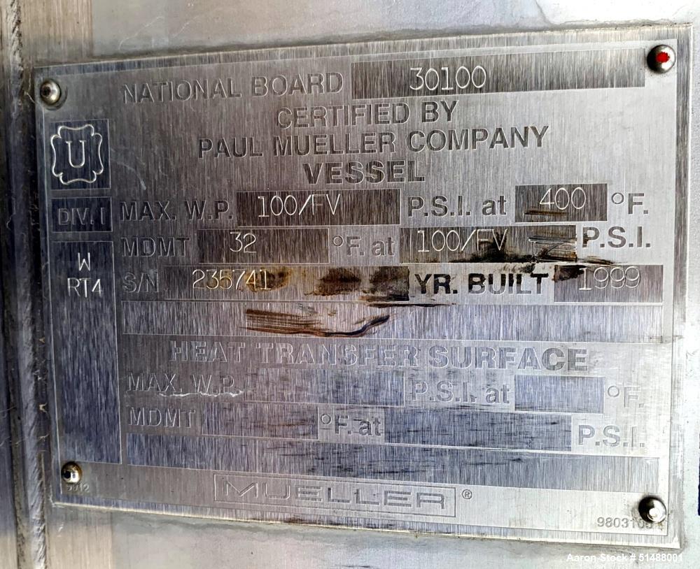 Used Mueller Stainless Steel 4,000 Gallon Pressure Tank