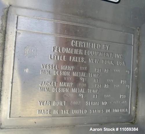 Used Feldmeier 2,000-Gallon Sanitary Jacketed Stainless Steel Mix Tank | Food-Grade Heated Vessel