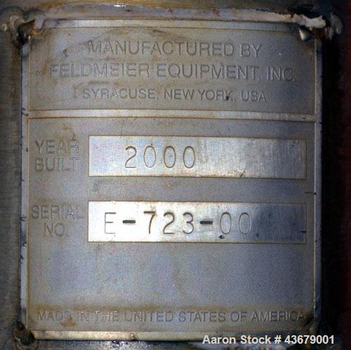 Used Feldmeier Tank, 1,500 Gallon, 316 Stainless Steel, Vertical. 72" Diameter x 78-1/2" straight side, dished top and bottom. (4) Side wall baffles. Openings top 2" tri-clamp, (3) 3" tri-clamp, 4" t...