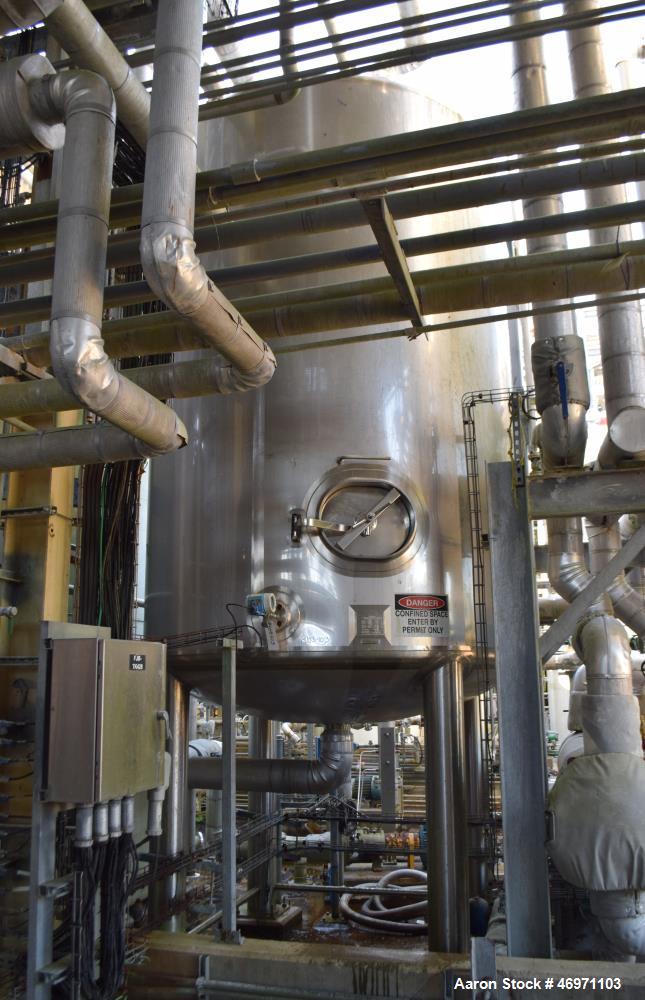 Used Feldmeier Pressure Tank, Approximate 4475 Gallon, 304L Stainless Steel, Vertical. Approximate 96” diameter x 132” straight side, dished top and bottom. Internal rated 14.69 psi & 1.3 psi vacuum ...