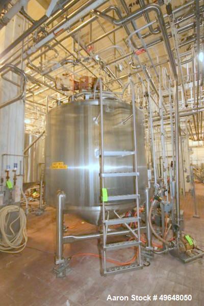 Used Feldmeier Stainless Steel Single Wall Mix Tank, Approximate 1,500 Gallon, Vertical. Internal Tank Dims.  Approx. 92" Tall x 72" Dia. Dished top, cone bottom. Top entering anchor style agitator. ...