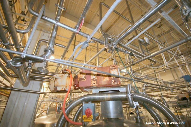 Used Feldmeier Stainless Steel Single Wall Mix Tank, Approximate 1,500 Gallon, Vertical. Internal Tank Dims.  Approx. 92" Tall x 72" Dia. Dished top, cone bottom. Top entering anchor style agitator. ...